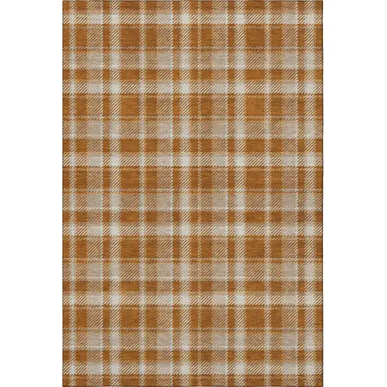 Rust And Ivory Plaid Washable Area Rug With UV Protection Photo 3