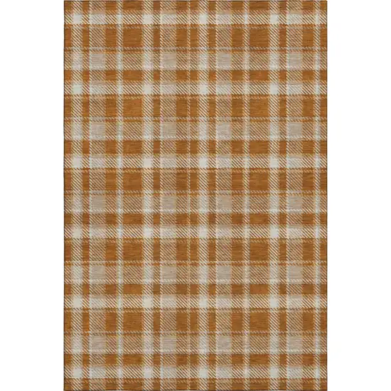 Rust And Ivory Plaid Washable Area Rug With UV Protection Photo 1