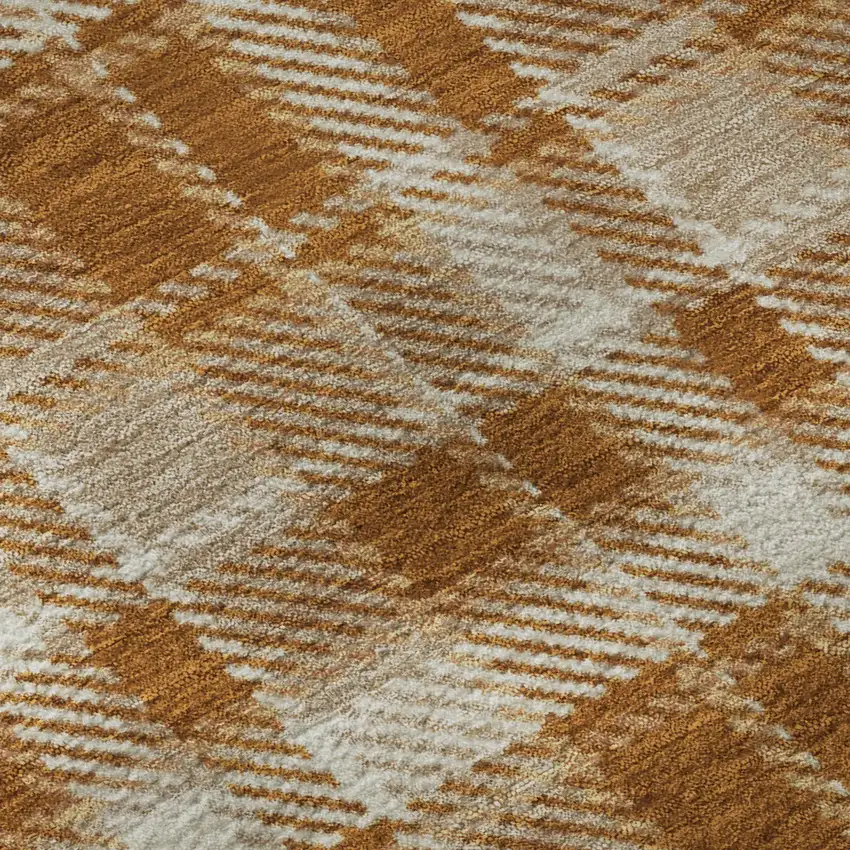 Rust And Ivory Plaid Washable Area Rug With UV Protection Photo 9