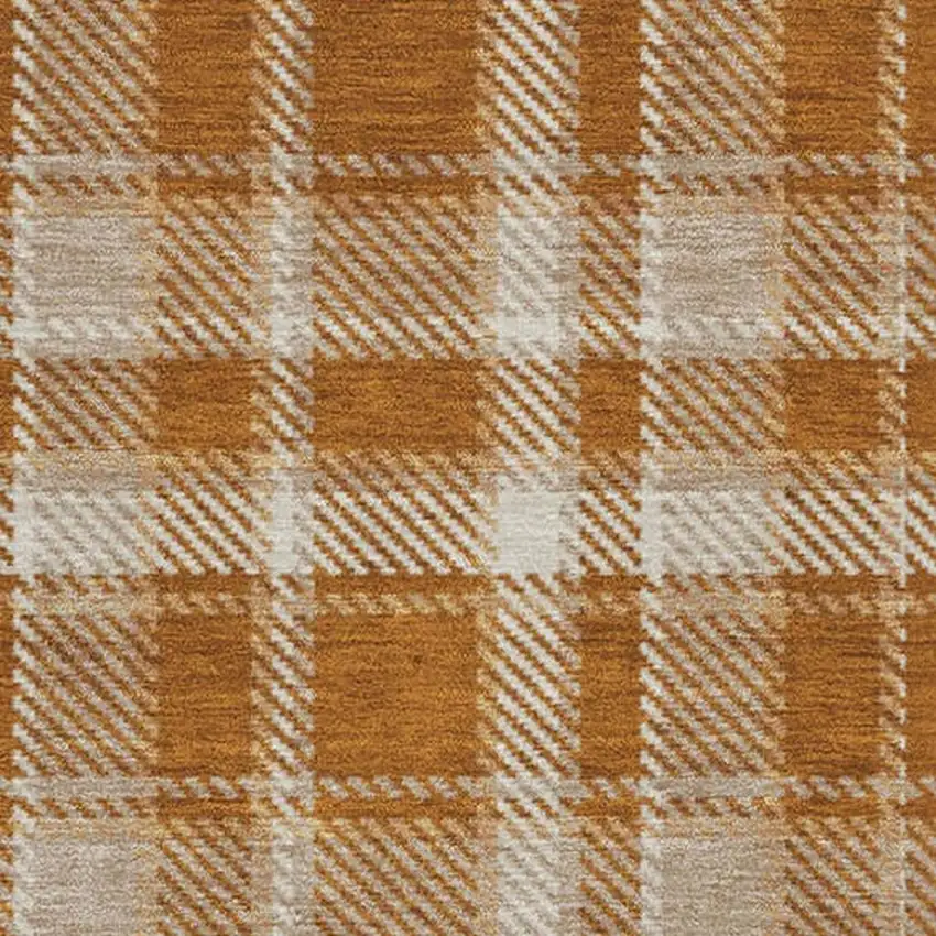 Rust And Ivory Plaid Washable Area Rug With UV Protection Photo 3