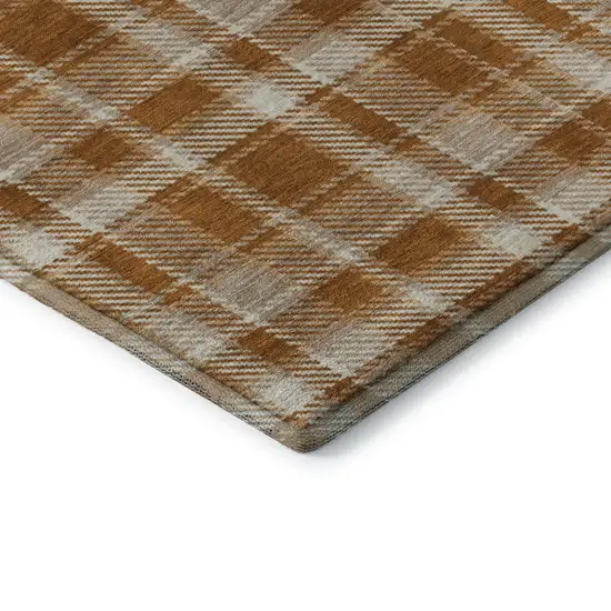 Rust And Ivory Plaid Washable Area Rug With UV Protection Photo 7