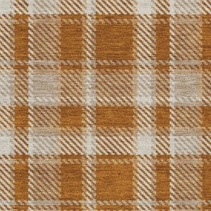 Rust And Ivory Plaid Washable Area Rug With UV Protection Photo 3