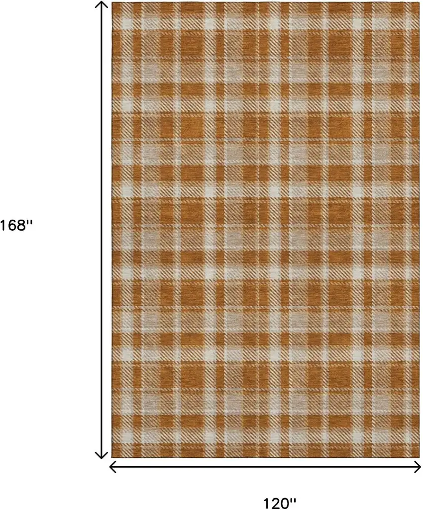 Rust And Ivory Plaid Washable Area Rug With UV Protection Photo 3
