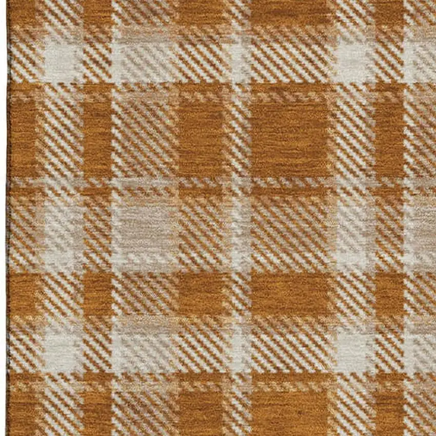 Rust And Ivory Plaid Washable Area Rug With UV Protection Photo 3