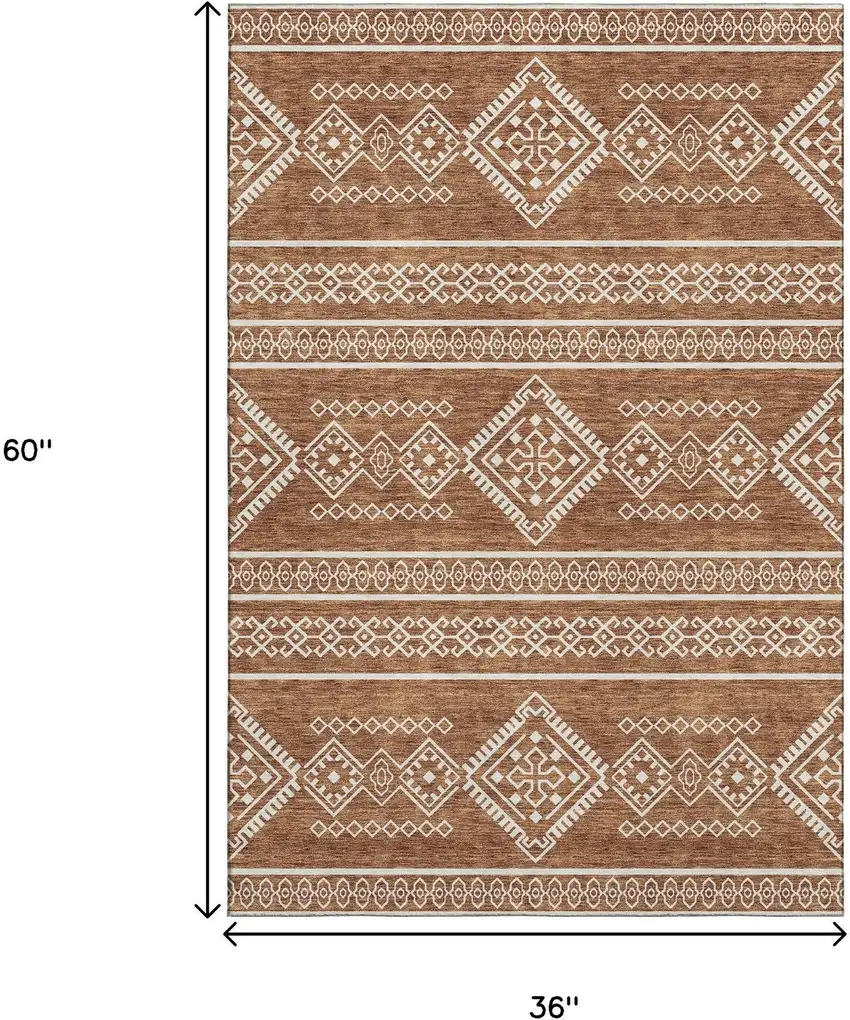 Rust And Ivory Southwestern Washable Area Rug With UV Protection Photo 3