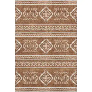 Photo of Rust And Ivory Southwestern Washable Area Rug With UV Protection