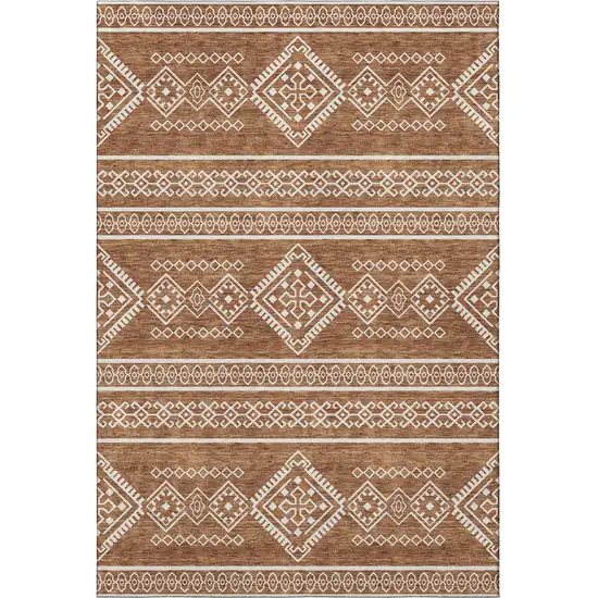 Rust And Ivory Southwestern Washable Area Rug With UV Protection Photo 4