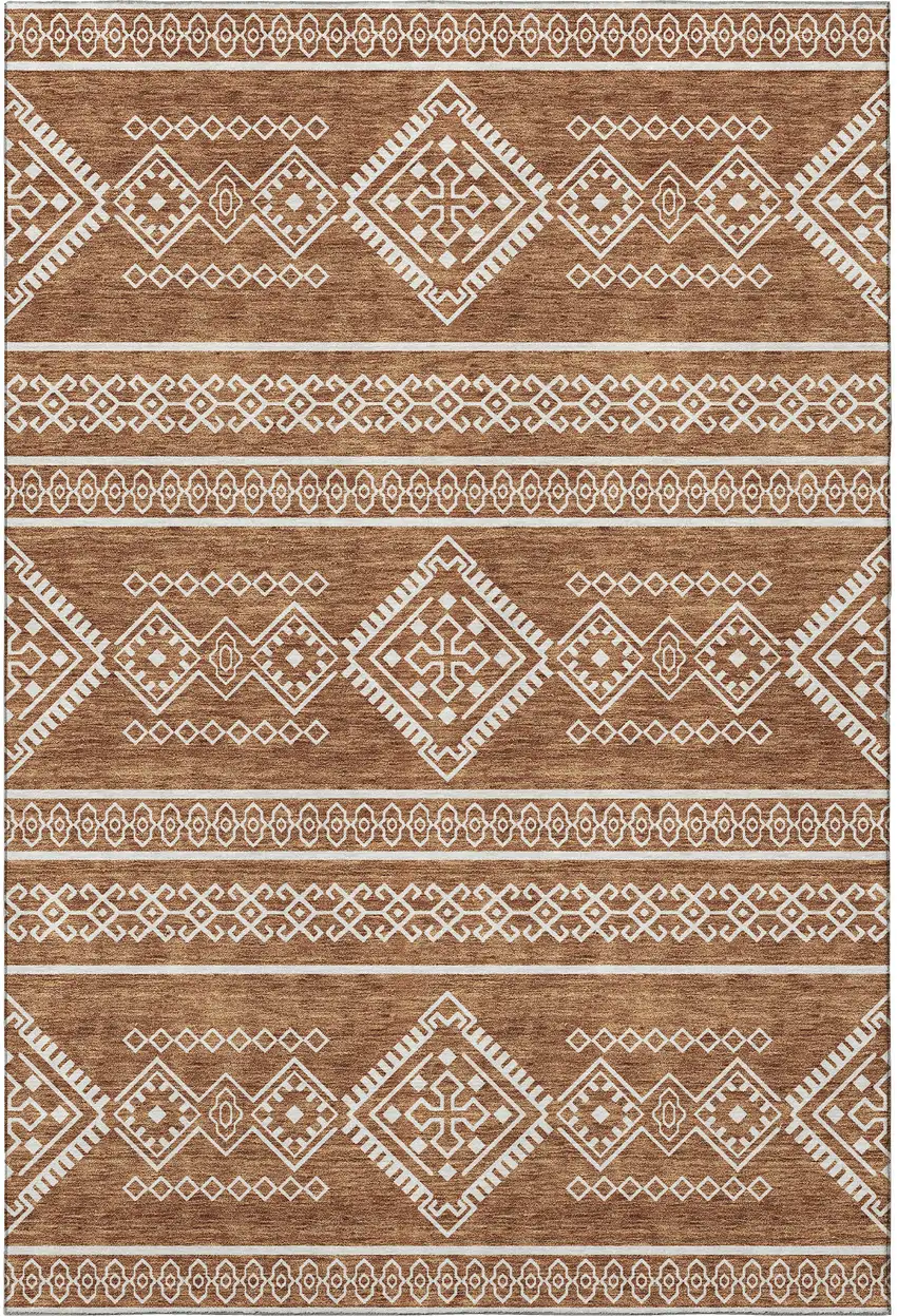 Rust And Ivory Southwestern Washable Area Rug With UV Protection Photo 4