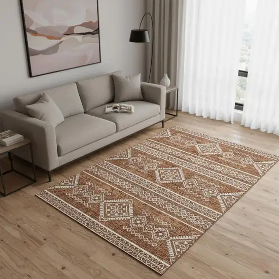 Rust And Ivory Southwestern Washable Area Rug With UV Protection Photo 2