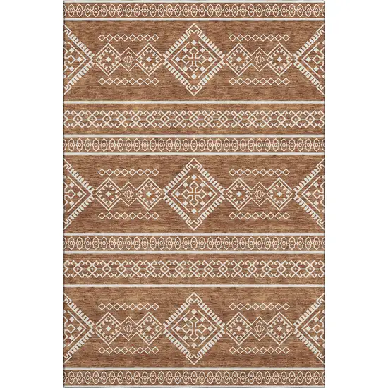 Rust And Ivory Southwestern Washable Area Rug With UV Protection Photo 1