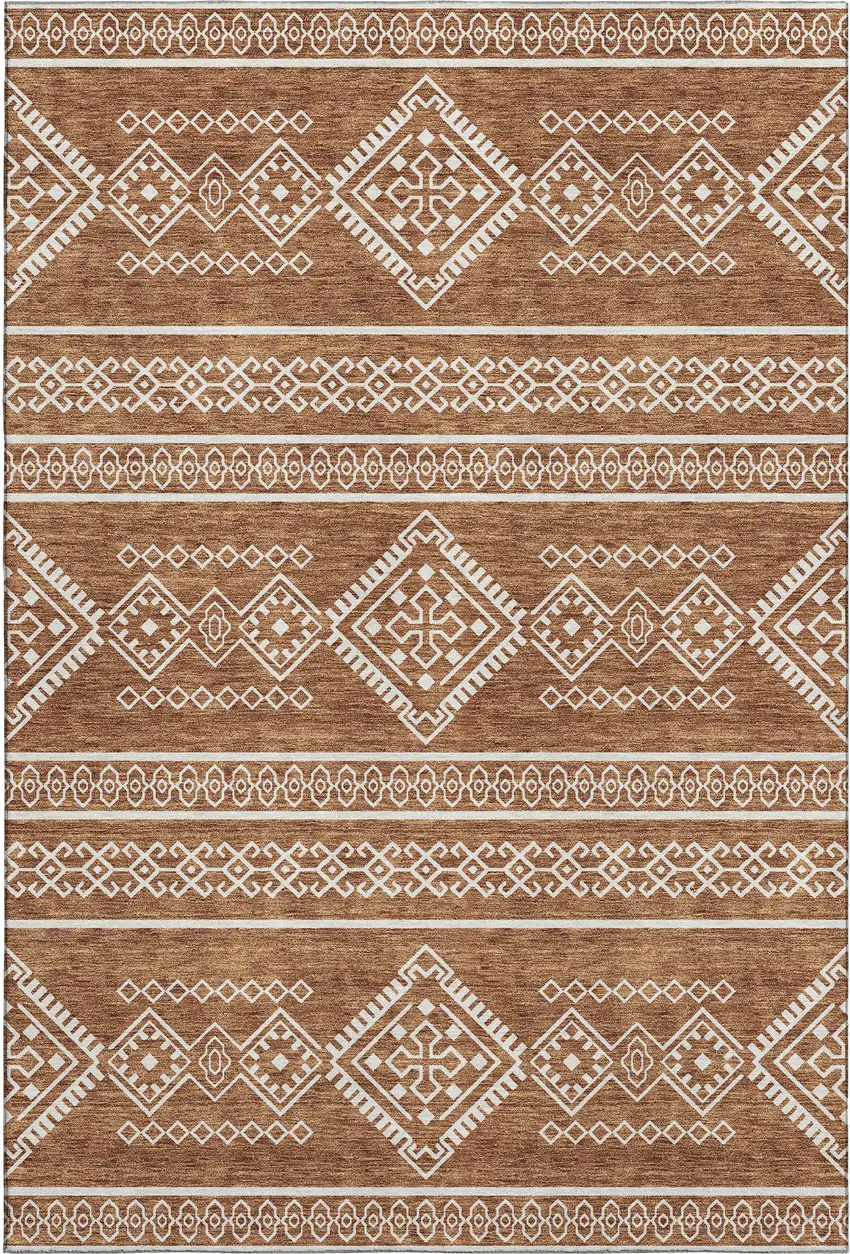 Rust And Ivory Southwestern Washable Area Rug With UV Protection Photo 1