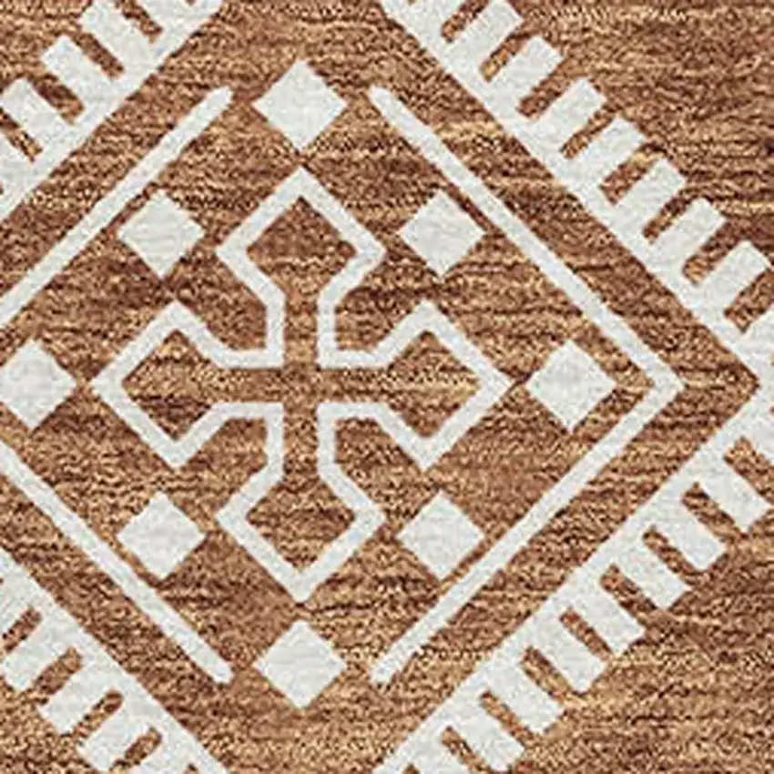 Rust And Ivory Southwestern Washable Area Rug With UV Protection Photo 3