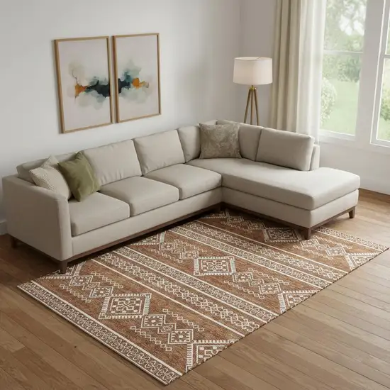 Rust And Ivory Southwestern Washable Area Rug With UV Protection Photo 1