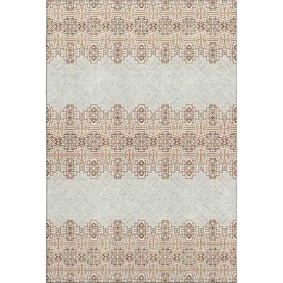 Rust And Ivory Southwestern Washable Area Rug With UV Protection Photo 1