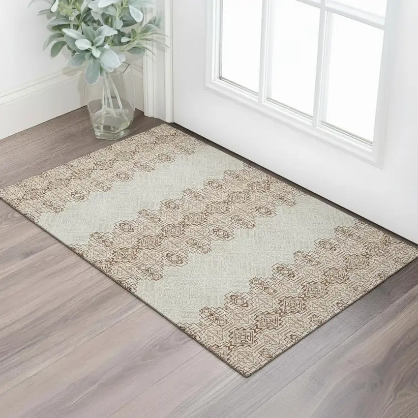 Rust And Ivory Southwestern Washable Area Rug With UV Protection Photo 2