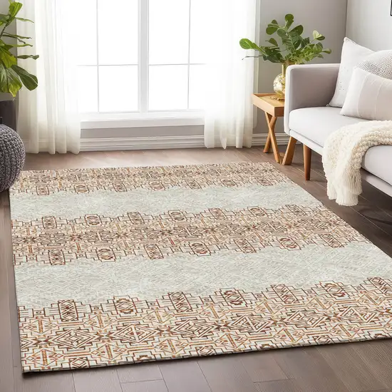 Rust And Ivory Southwestern Washable Area Rug With UV Protection Photo 4