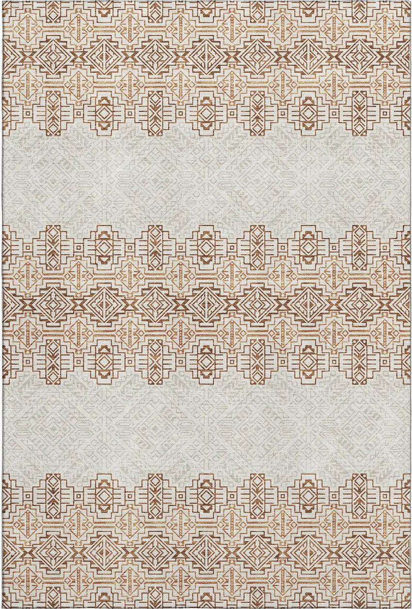 Rust And Ivory Southwestern Washable Area Rug With UV Protection Photo 1