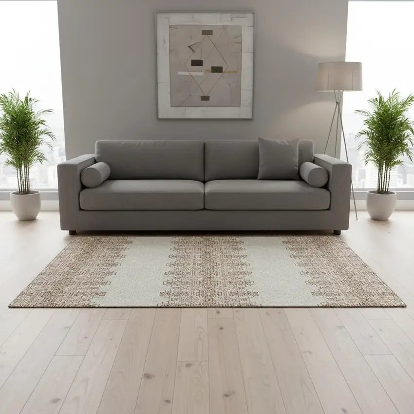 Rust And Ivory Southwestern Washable Area Rug With UV Protection Photo 2