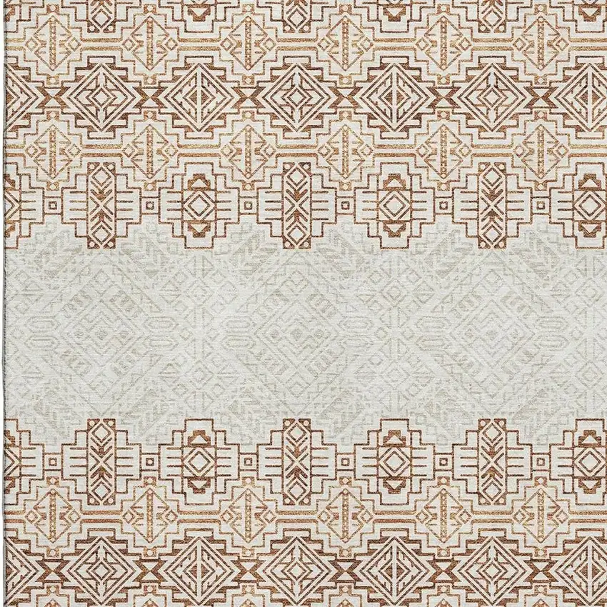 Rust And Ivory Southwestern Washable Area Rug With UV Protection Photo 2