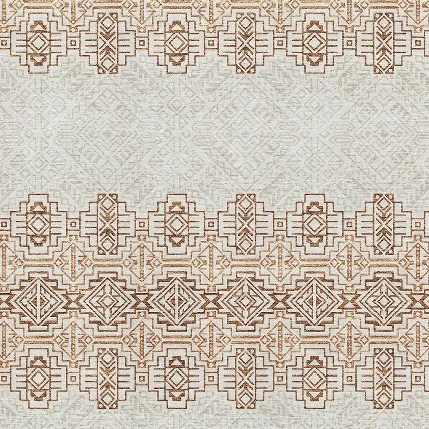 Rust And Ivory Southwestern Washable Area Rug With UV Protection Photo 2