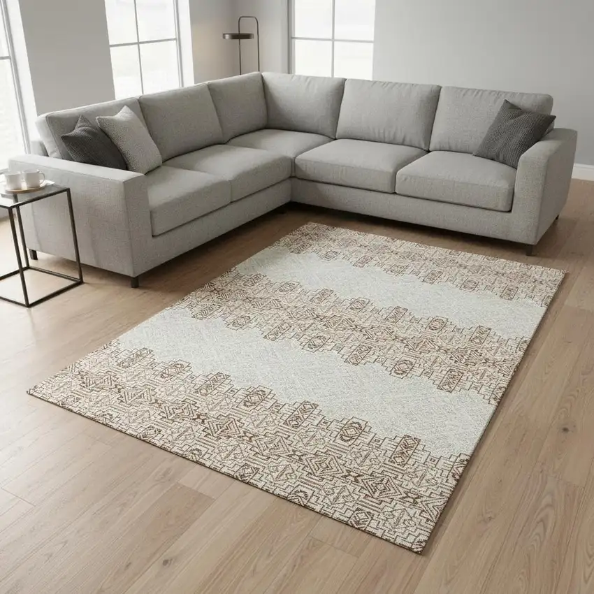 Rust And Ivory Southwestern Washable Area Rug With UV Protection Photo 2