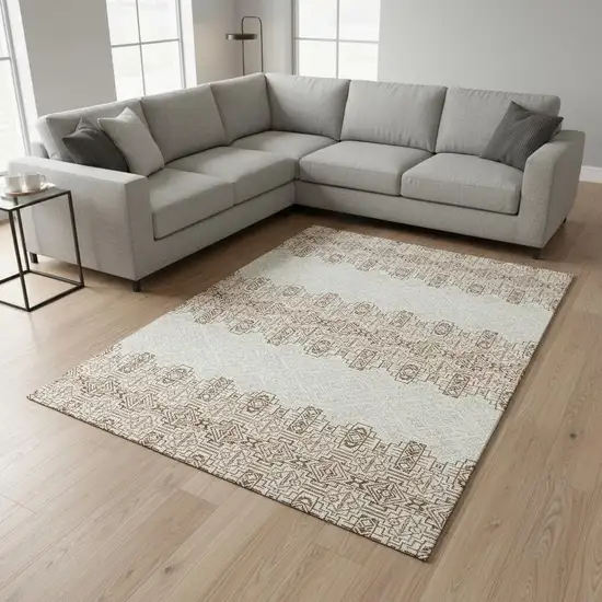 Rust And Ivory Southwestern Washable Area Rug With UV Protection Photo 2