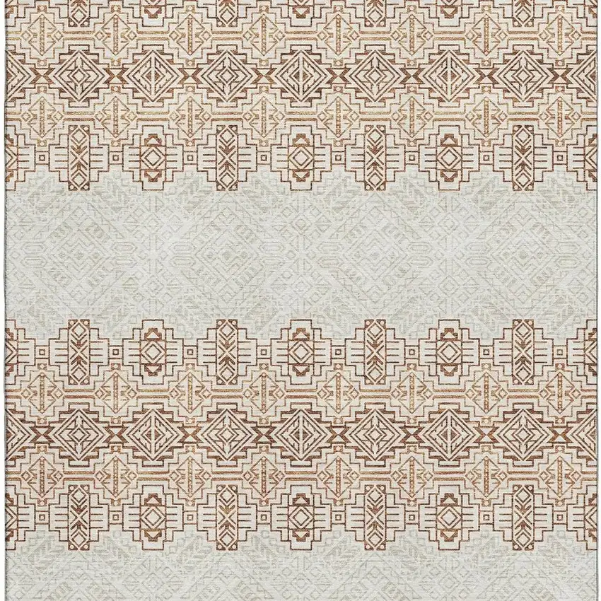 Rust And Ivory Southwestern Washable Area Rug With UV Protection Photo 3