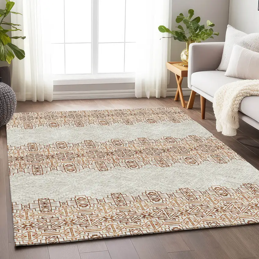 Rust And Ivory Southwestern Washable Area Rug With UV Protection Photo 4