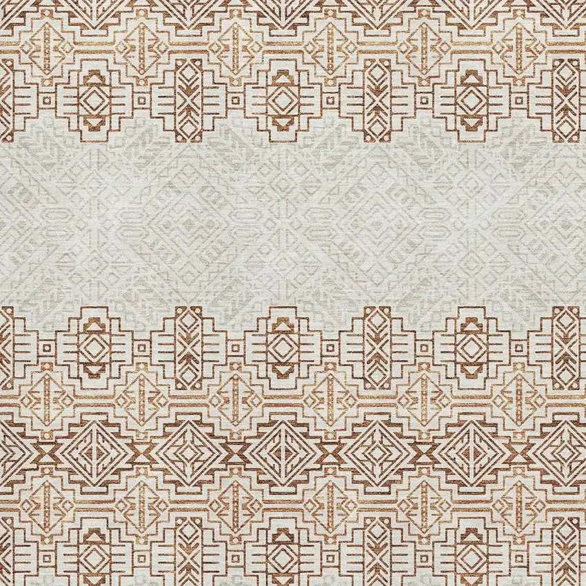 Rust And Ivory Southwestern Washable Area Rug With UV Protection Photo 2