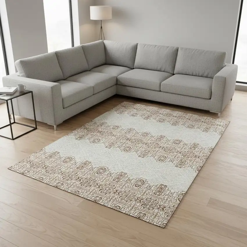 Rust And Ivory Southwestern Washable Area Rug With UV Protection Photo 2