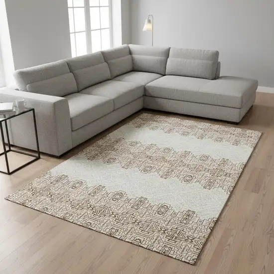 Rust And Ivory Southwestern Washable Area Rug With UV Protection Photo 2