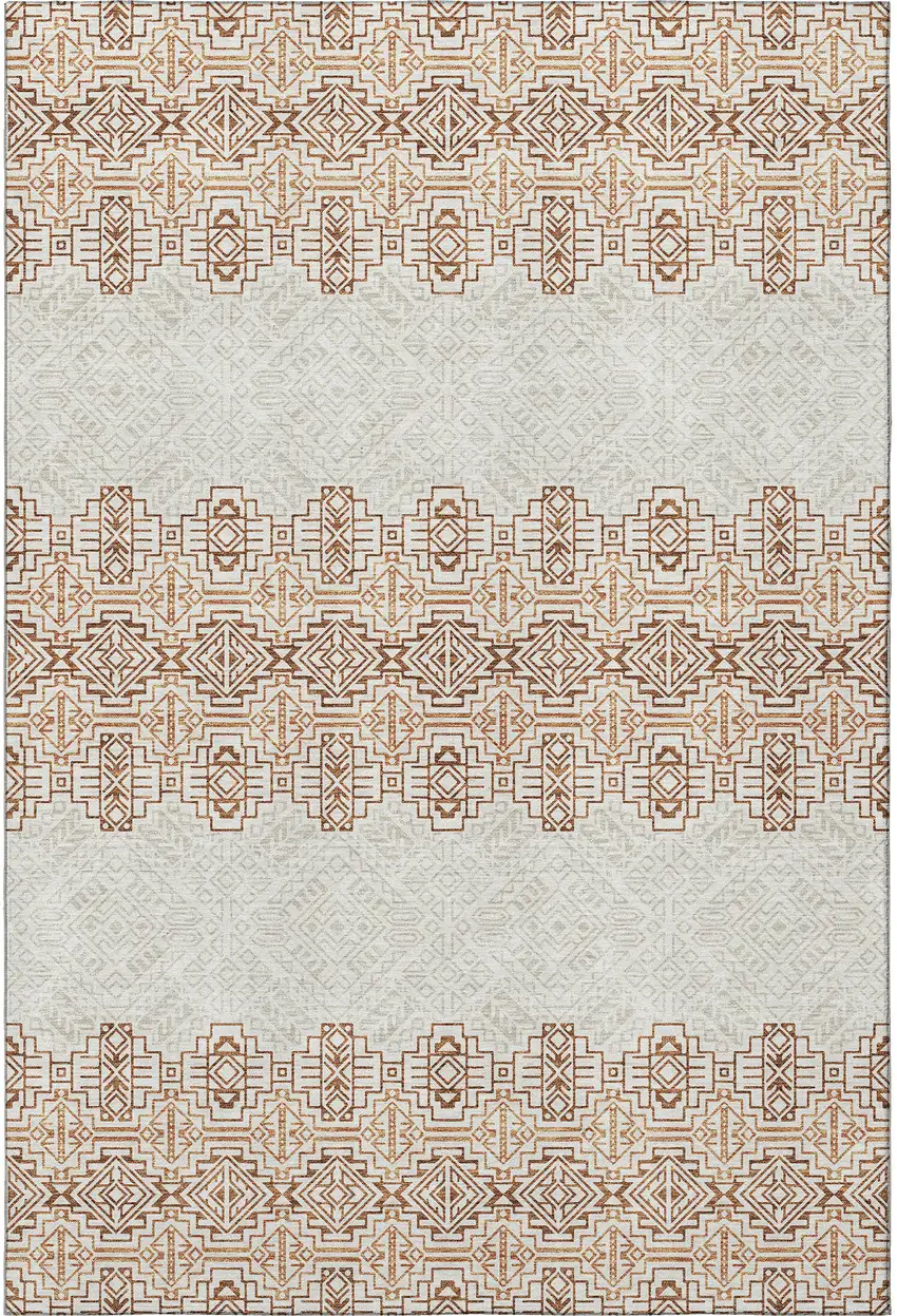 Rust And Ivory Southwestern Washable Area Rug With UV Protection Photo 3
