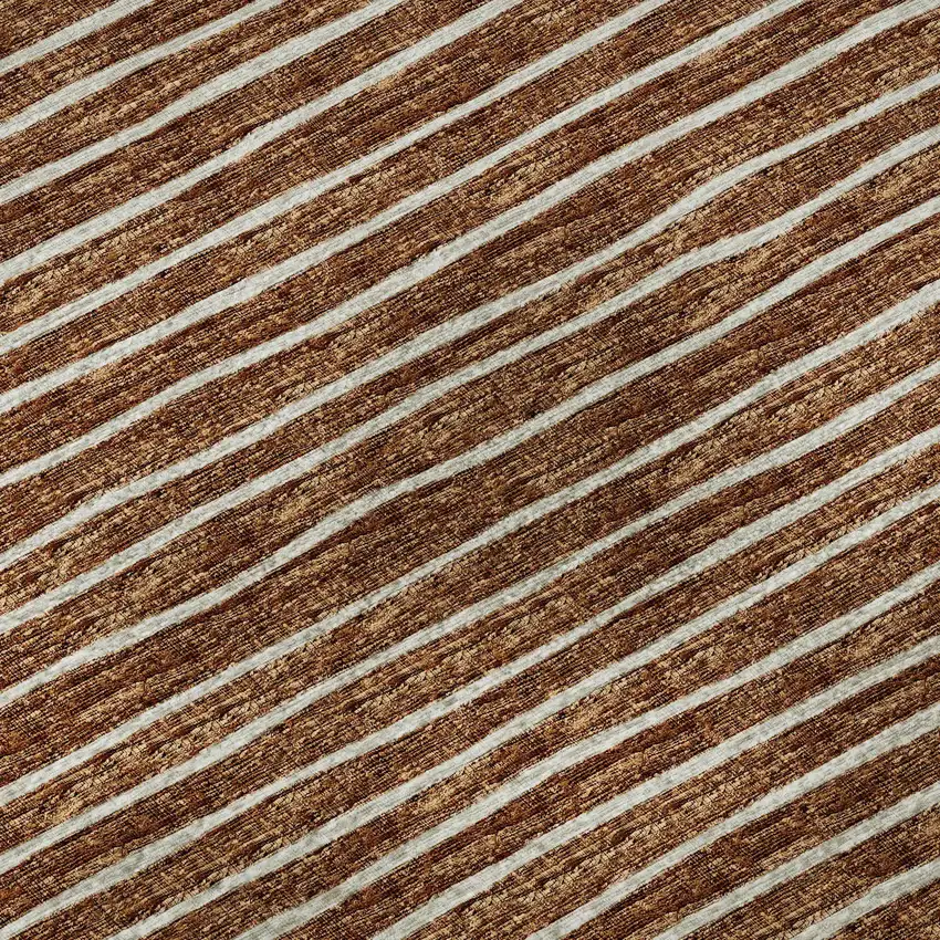 Rust And Ivory Striped Washable Area Rug With UV Protection Photo 9