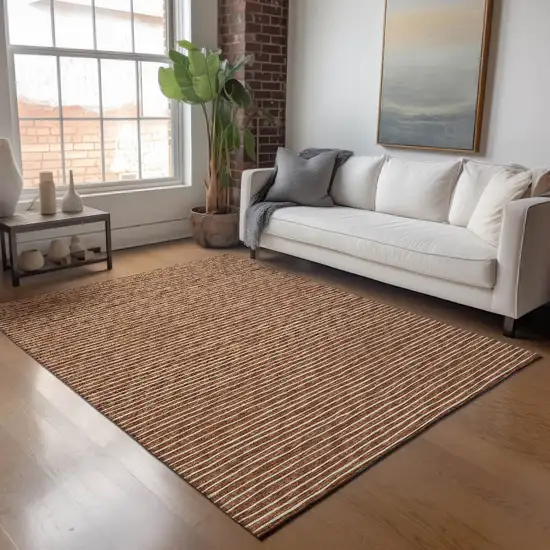 Rust And Ivory Striped Washable Area Rug With UV Protection Photo 4