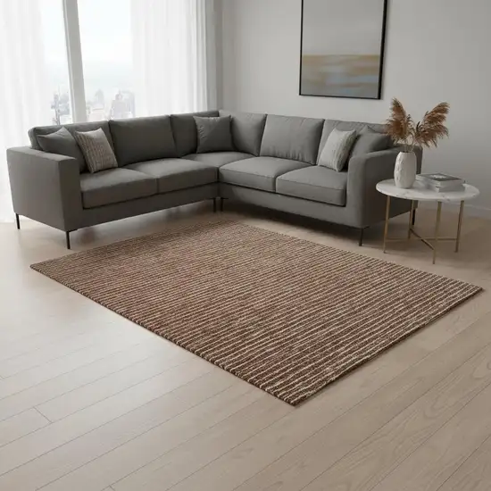 Rust And Ivory Striped Washable Area Rug With UV Protection Photo 1