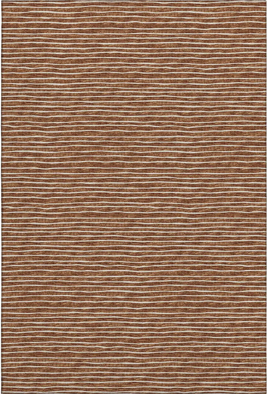 Rust And Ivory Striped Washable Area Rug With UV Protection Photo 2