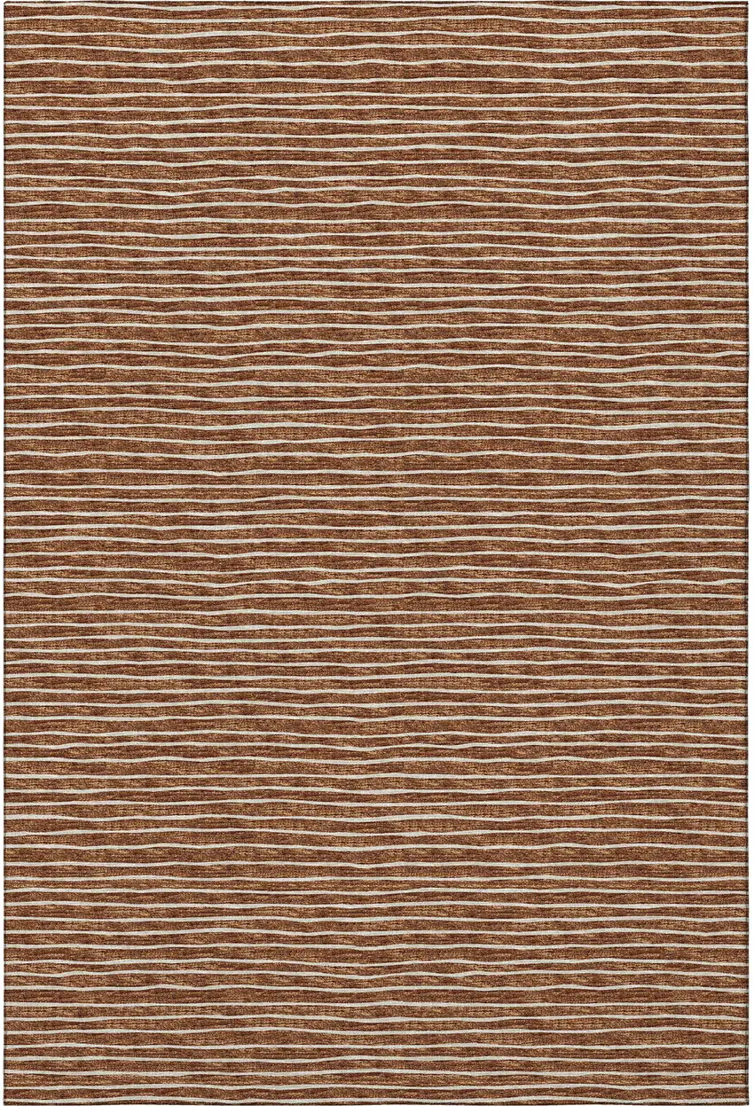 Rust And Ivory Striped Washable Area Rug With UV Protection Photo 4