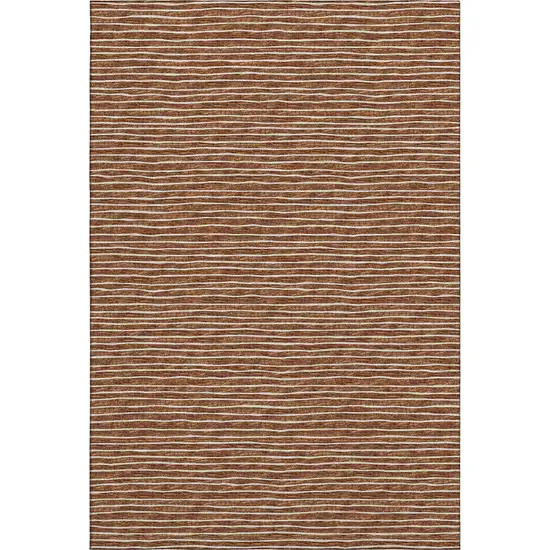 Rust And Ivory Striped Washable Area Rug With UV Protection Photo 2