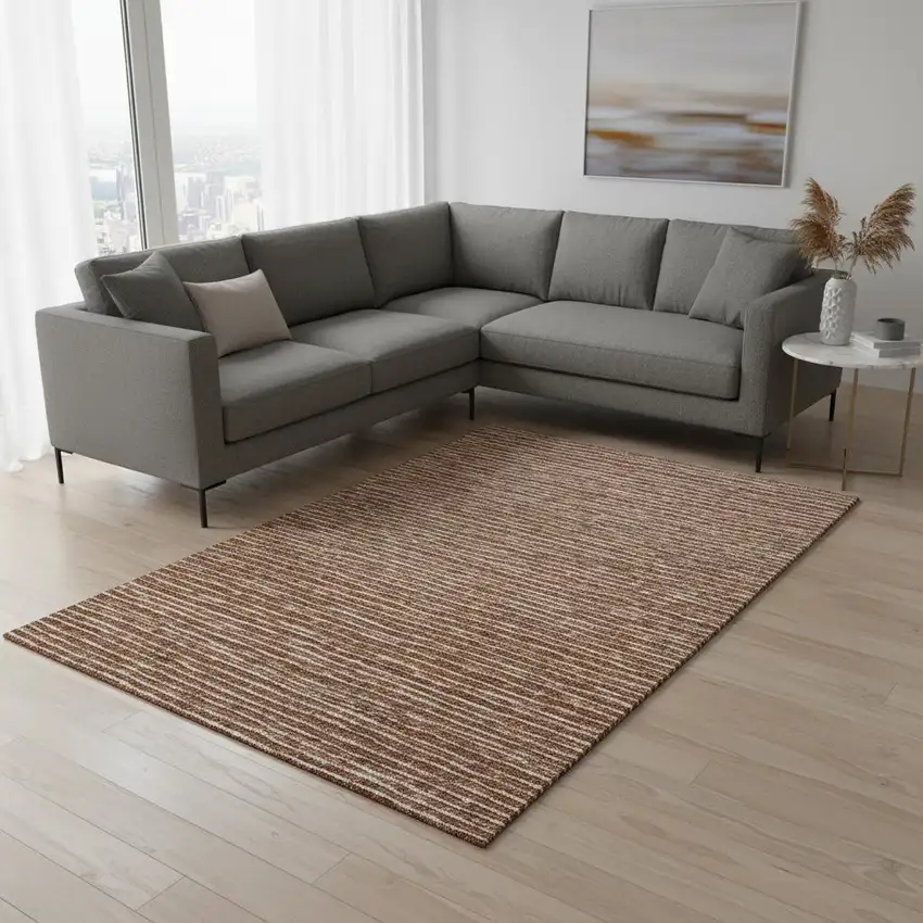 Rust And Ivory Striped Washable Area Rug With UV Protection Photo 1