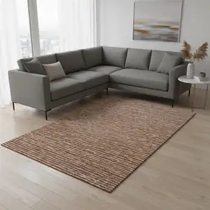 Photo of Rust And Ivory Striped Washable Area Rug With UV Protection