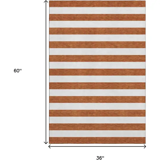 Rust And Ivory Striped Washable Area Rug With UV Protection Photo 7
