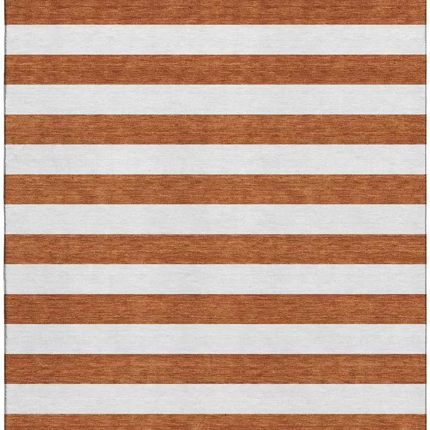 Rust And Ivory Striped Washable Area Rug With UV Protection Photo 8