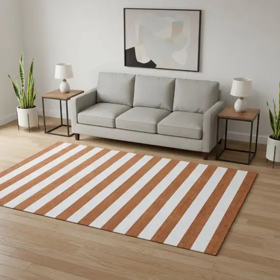 Rust And Ivory Striped Washable Area Rug With UV Protection Photo 2