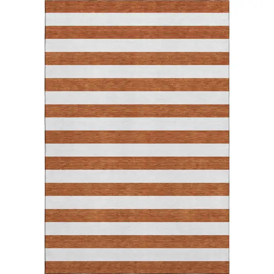 Rust And Ivory Striped Washable Area Rug With UV Protection Photo 1