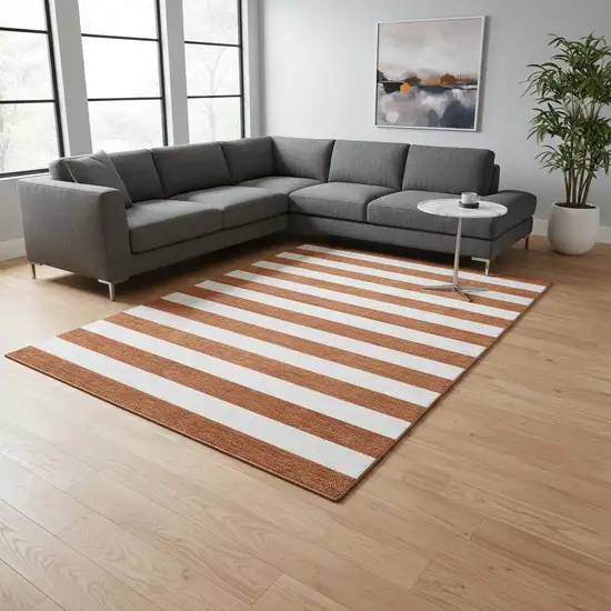 Rust And Ivory Striped Washable Area Rug With UV Protection Photo 2