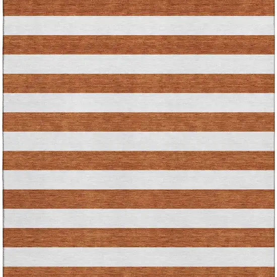 Rust And Ivory Striped Washable Area Rug With UV Protection Photo 9