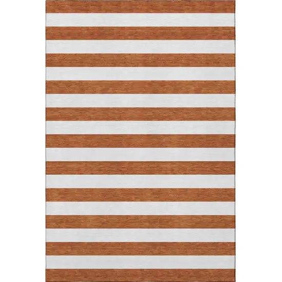 Rust And Ivory Striped Washable Area Rug With UV Protection Photo 4