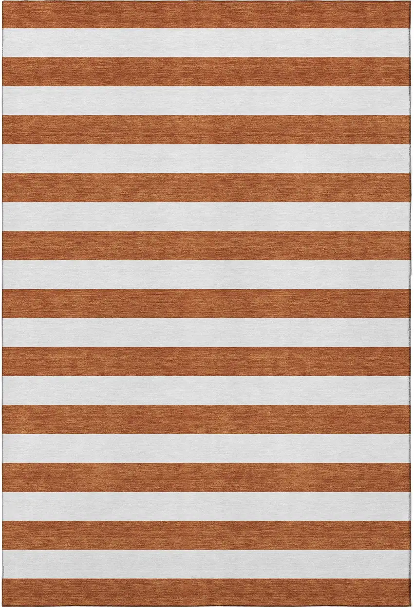 Rust And Ivory Striped Washable Area Rug With UV Protection Photo 4