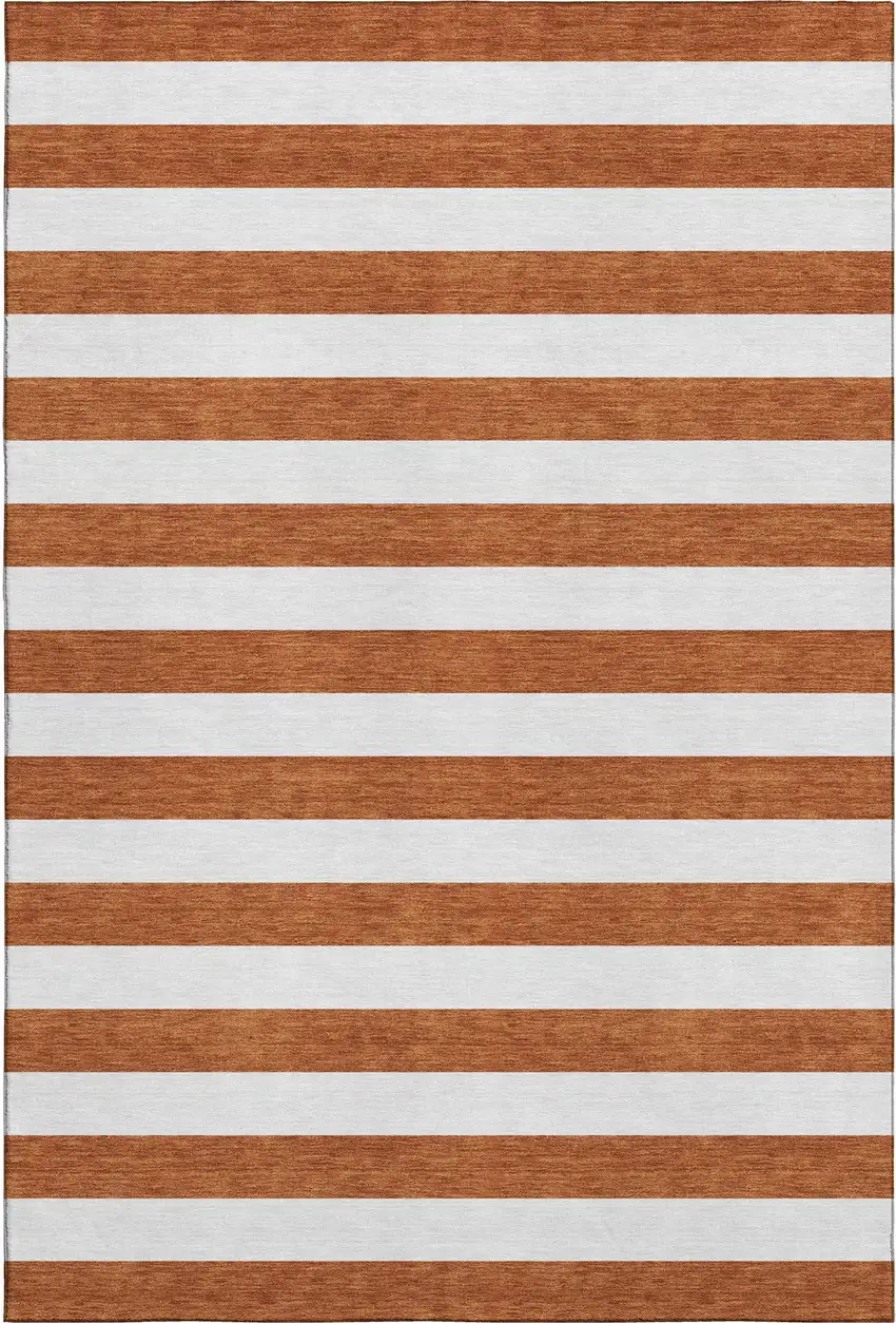 Rust And Ivory Striped Washable Area Rug With UV Protection Photo 1