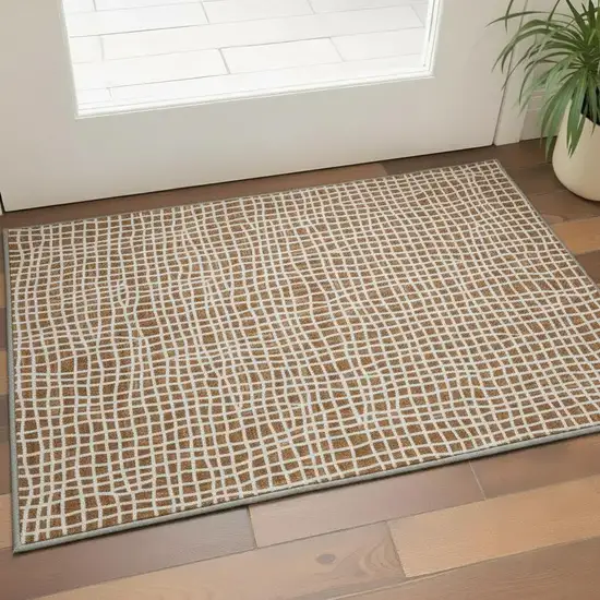 Rust And Ivory Striped Washable Area Rug With UV Protection Photo 2